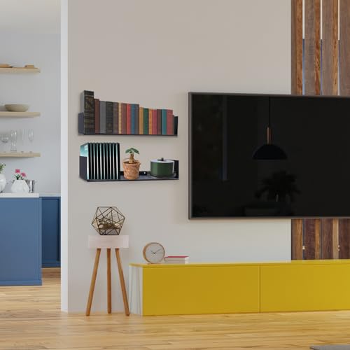 Image of U Shape Floating Shelves Wall Mount Metal Bookshelf CD DVD Storage Display Shelves, Black Set of 6