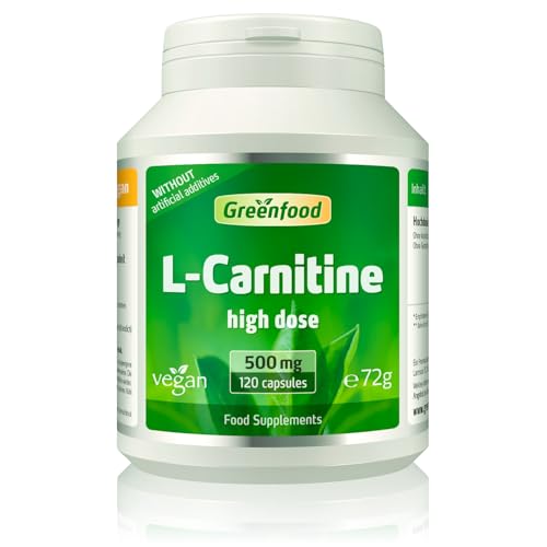 L-Carnitine, 500 mg, Highly dosed, 120 Capsules - obtained by Fermentation. Without Artificial additives. Without Genetic Engineering. Vegan.