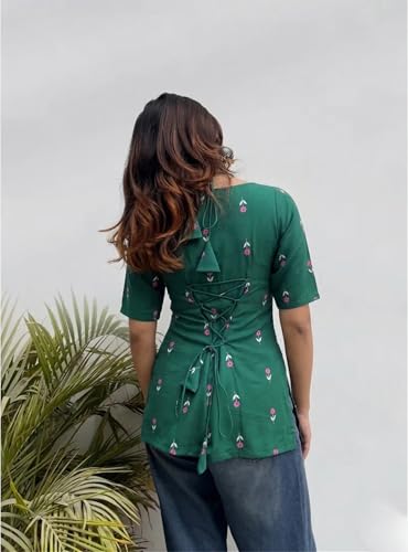 Image of ANNI Designer Short Kurti for Women Viscose Blend Printed Ethnic Tunic | Stylish Kurti Tops with Jeans Styling | Casual Office Wear | Trendy Indian Fashion for Woman