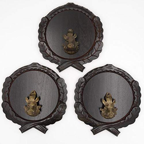 GTK - Juego de 3 placas de cuña talladas oscuras AF 19 cm con 3 piezas de cabeza de cuña grande para portada, tabla de cuñas, cartel para trofeos