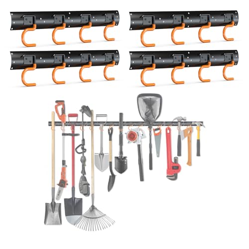3-H 4×16" All Metal Garden Tool Organizer, Garage Tool Organizer, Broom Holder Wall Mount for Garage, Shed, Garden, Basement Hanging and Organizing Rake, Mop, Shovel, Hose