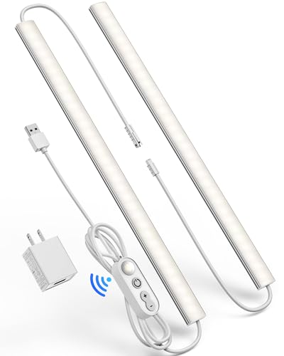 Image of Motion Sensor Dimmable Under Cabinet Lighting, 4500K Daylight, Plug-in, Linkable LED Closet Light Bars, 12-inch 2 Pack