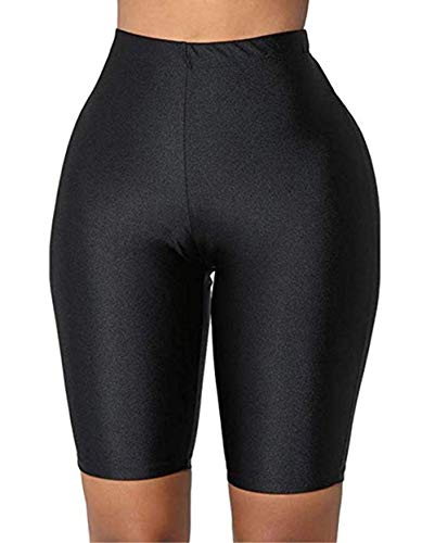 ICOOLTECH Women High Waist Stretch Biker Active Sports Running Gym Yoga Workout Knee Length Skinny Leggings Shorts, Black, Large