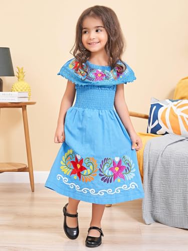 Image of Mexican Dress for Girls Traditional Vestidos Mexicanos Cinco de Mayo Embroidered Dresser Toddler Kids