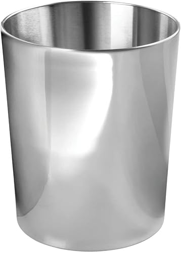 Miniatura 5 de mDesign Cubo de basura redondo de metal pequeño de 1.7 galones, contenedor de basura para baños, cocina, dormitorio, oficina en casa, acero
