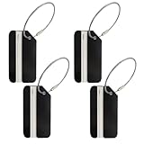 GNALIA Etiquetas Para Maletas 4 Unidades Negro Aleación Aluminio Dimensiones 8Cm X 4Cm Con Cable Acero Tarjeta Identificación Equipaje Viaje