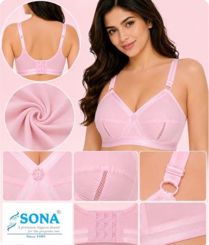 Image of SONA Perfecto Cotton Bra for Woman Full Coverage Non Padded Everyday Wirefree Pack of