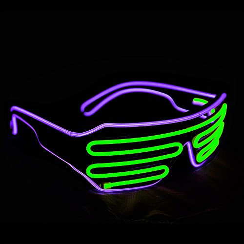 Pinfox Shutter El Wire Neon Rave Glasses Flashing Led Sunglasses Light Up Costumes For 80S, Edm, Party Rb03 (Purple + Light Green) #TOP2