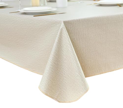 LIBERECOO Heavy Duty Vinyl Tablecloth with Flannel Backing Waterproof Oil-Proof Plastic Table Cloth Stain-Resistant Wipeable Rectangle or Square Table Cover for Indoor and Outdoor 60 x 102 Inch