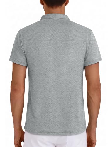 Crastimo Men's Henley Shirts Short Sleeve Regular Fit Ribbed Waffle Knit Soft High Stretch Fabric Moisture Wicking 3 Buttons Breathable Dress Gray XL — view 2