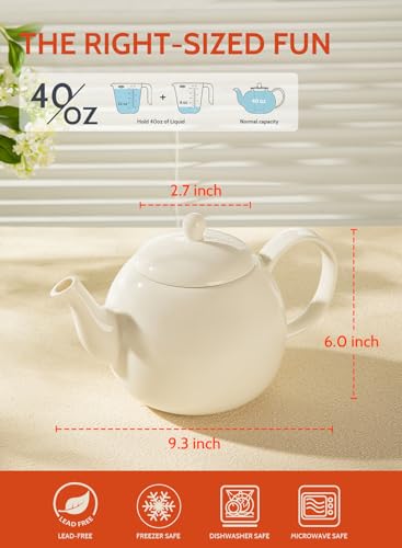 Image of Sweese Porcelain Teapot, 40 Ounce Tea Pot - Large Enough for 5 Cups, White