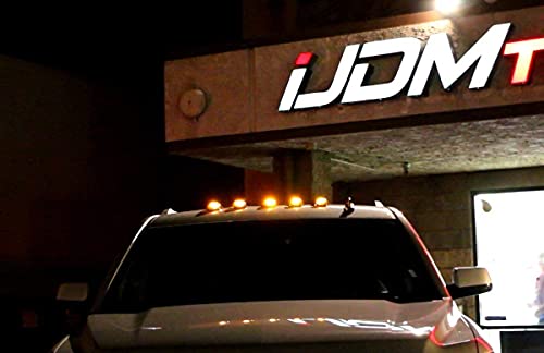 Ijdmtoy 5Pc Set Smoked Lens Cab Roof Marker Lights W/Amber Led Bulbs, Remote Strobe Flash Blink Module Box & Controller, Compatible With Ford F250 F350, Dodge/Ram, Chevy/Gmc Trucks #TOP5