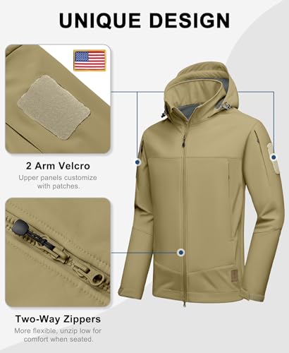 Image of Little Donkey Andy Men's Softshell Jacket Hooded Light Waterproof Tactical Jacket Fleece Windbreaker Jackets with 8 Pockets