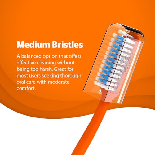 Image of Classic Gold Supreme Medium Manual Toothbrush For Adults | With Dupont Tynex Bristles and Crystal Clear Anti Bacterial Cap | Pack of 12 Pieces - Multicolor