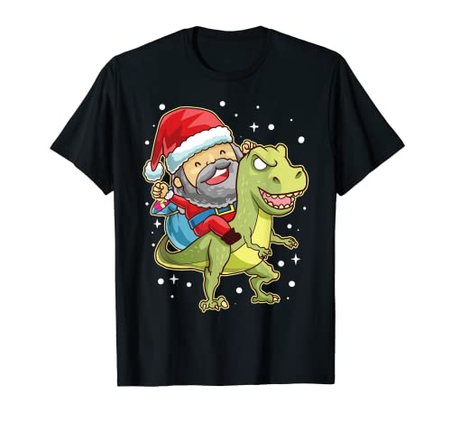 Babbo Natale equitazione dinosauro divertente albero di Natale amante fan Maglietta