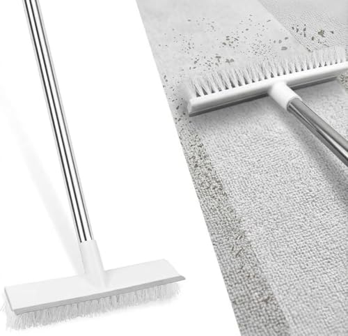 Image of 2 in 1 Bathroom Cleaning Brush with Wiper, Long Handle Floor Scrubber Brush with Water Wiper Blade, Heavy Duty Tile & Floor Cleaning Brush, Multipurpose Bathroom Kitchen Floor Cleaner Tool