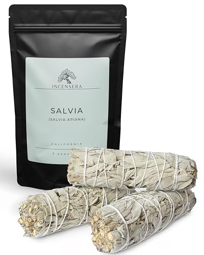 Incensera Salvia Blanca para Quemar – 3 Sahumerios de Salvia Blanca Natural Seco, Incienso para Limpieza Energética del Hogar y Rituales de Purificación