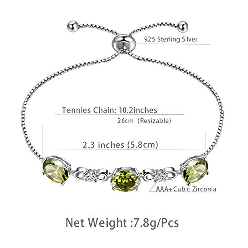 Aurora Tears August Birthstone Bracelet Women 925 Sterling Silver Link Bracelets Round Birthstones Created Peridot Green Crystal Aug. Birth Stone Jewelry Girls Birthday Gift Anniversary Present Db0112A #TOP6