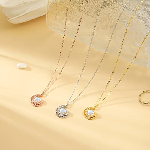 Aimade Moonstone Necklace For Women Girls 18K Gold Plated S925 Sterling Silver Cute Fashion Pendant Jewelry Gifts (Gold) #TOP6