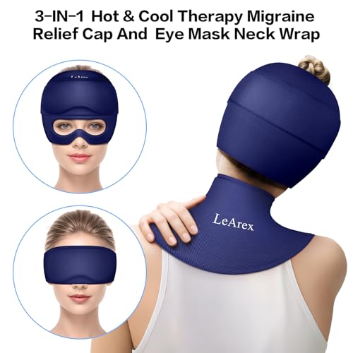 Image of Migraine Relief Cap and Neck Ice Pack Wrap with Ice Eye Masks,3 in 1 Detachable Hot and Cold Therapy Headache Relief Cap for Headaches, Stiff Neck,Eye Fatigue, Tension and Pain Blue