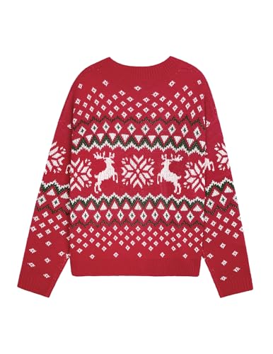 Image of Womens Casual Cute Ugly Sweaters Lightweight Ribbed Knit Crewneck Christmas Pullover Sweater 2024 Red M