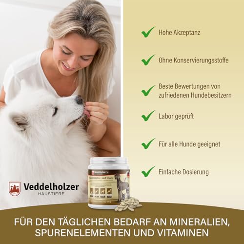 Veddelholzer VERGLEICHSSIEGER 2024 Hunde Gelenktabletten mit Grünlippmuschel Hund MSM & Teufelskralle Glucosamin & Kollagen 125 Kapseln Hunde Leckerlis