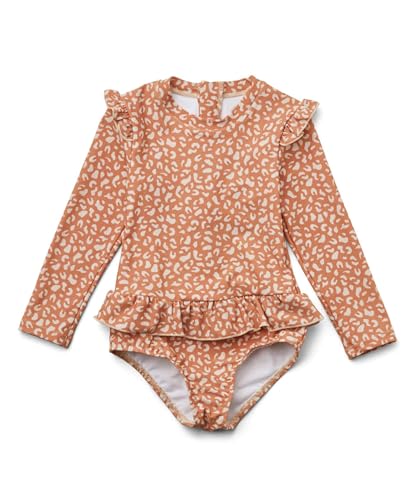 Image of Girls One Piece Swimsuits Zipper Rash Guard Long Sleeve Bathing Suit with Ruffle Hem UPF50+