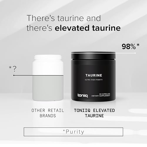 Image of Toniiq 2000mg Taurine Supplement - High Purity Taurine Powder Capsules, 98%+ Pure, Third-Party Lab Tested - Potent, Non-GMO, Gluten-Free, Effective Formula 45 Optimal Servings Per Bottle