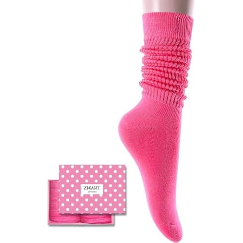 Zmart Slouch Socks Women Knee High Tube Hot Pink Socks, Soft Scrunch Socks 80s 90s Socks Size 5-10 Cover