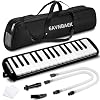 Eavnbaek 32 Keys Melodica Instrument, Soprano Melodica Air Piano Keyboard Pianica with 2 Soft Long Tubes, 2 Short Mouthpieces and Carrying Bag (Black)