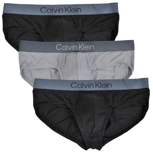 Calvin Klein Cotton Modal 3-Pack Hip Briefs (Black/WalfGrey/Black, Large)