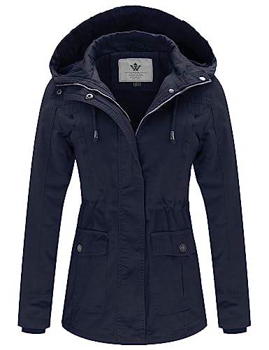 WenVen Women's Cotton Military Jacket Lightweight Anorak with Hood (Navy,