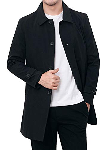 Men's Outwear Classic Notch Lapel Single Breasted Mid Long Trench Coat Jacket