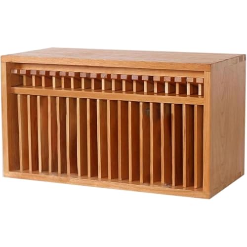 Estante de almacenamiento de CD de escritorio con botón emergente, soporte organizador de madera para el hogar, oficina y sala de música