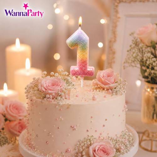 Image of Wanna Party Glitter Colorful 1st Birthday Candle, Number 1 Cake Candle Cake Toppers for Girl Women, Glitter Colorful Themed Party Decorations Supplies Birthday Gifts
