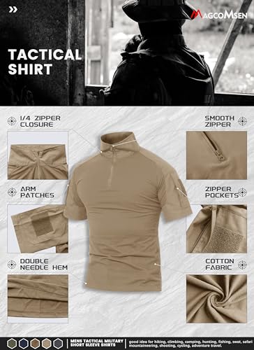 image for MAGCOMSEN Men's Khaki Tactical Military Shirt, Lightweight Breathable 