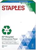 Staples 50% Recycled Multipurpose Paper Copy Fax Inkjet Laser Printer Paper, 8 1/2 x 11 inch Letter...