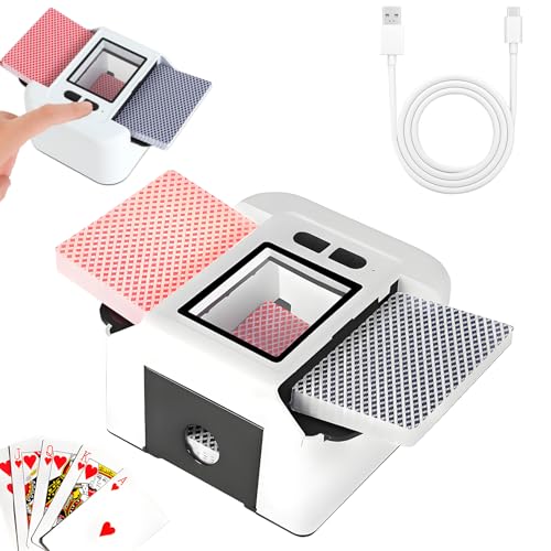 Automatic Card Shuffler, 2 Deck Electric Poker Card Shuffling Machine for Home Game Night, Rechargeable & Portable, Quiet Motor, Easy to Use, Perfect for Texas Hold'em, Blackjack, Family Parties