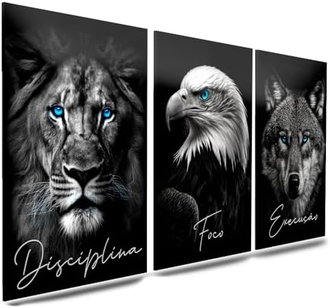 Kit 3 Quadro Decorativo Sala Quarto Leão Águia Lobo Motivacional ...