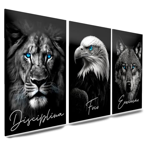 Kit 3 Quadro Decorativo Sala Quarto Leão Águia Lobo Motivacional ...