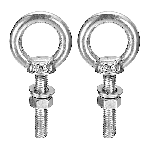 Image of uxcell Lifting Eye Bolt, 2 Sets M5x25mm Eye Bolt with Nut Washer 304 Stainless Steel Shoulder Lifting Ring Eye Bolt for Hanging Item