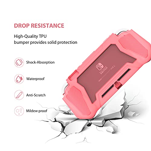 Switch Lite Case Protective Case For Nintendo Switch Lite, Compatible With Nintendo Switch Lite Screen Protector Cover Hand Grip Case With Detachable Tpu+Built-In Pc Screen + 2 Thumb Grip Caps, Pink #TOP2