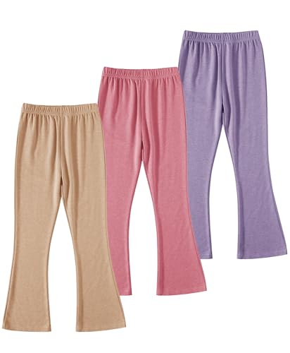 Jimonda Girl Flare Leggings 3 Pack Girl Bell Bottom Pants Mid Waist Soft Stretch Casual Pants for Kids Teen Girl School Pants