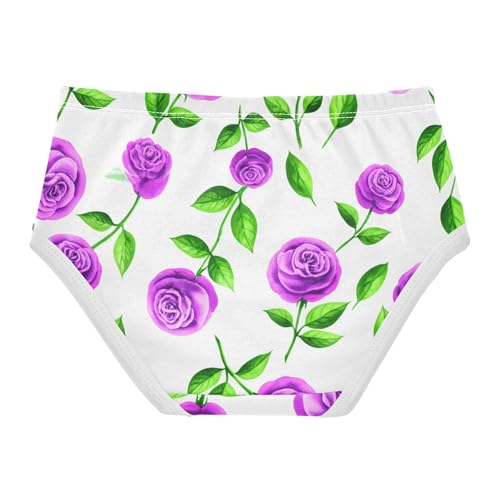 Purple Roses Leaves White Girl Panties Cute Toddler Underwear Floral Cotton Animal Undies Kids Briefs 2t2