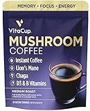 VitaCup Mushroom Instant Coffee | For Memory & Clarity Support | with Fiber, Chaga, Lion’s Mane | D3 & B Vitamins | Medium Roast 100% Arabica & Robusta Instant Coffee | 30 Servings