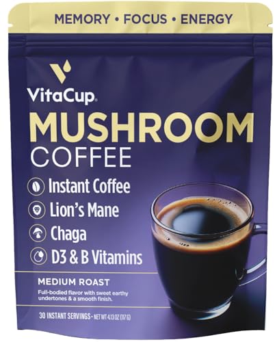 VitaCup Mushroom Instant Coffee | For Memory & Clarity Support