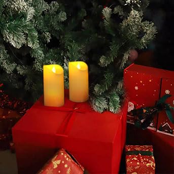 Image of CANDLE CHOICE Outdoor Battery Operated Flameless Candles with Remote Timer Waterproof Flickering Plastic Electric LED Pillar Lights for Lantern Patio Garden Wedding Party Decorations 3x6 Inches 2 PCS