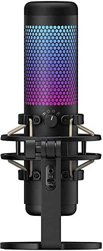 Image of HyperX QuadCast S - RGB USB Condenser Microphone for PC, PS4, PS5 and Mac, Anti-Vibration Shock Mount, 4 Polar Patterns, Pop Filter, Gain Control, Gaming, Streaming, Podcasts, Kwalicable Micro SD Card