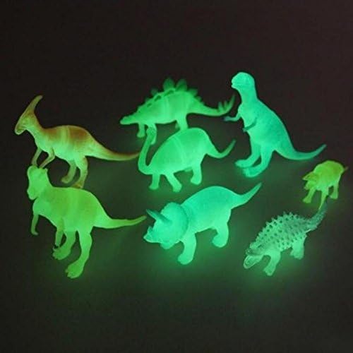SUPER TOY 11 Pcs Glow in Dark Mini Dinosaur Toy Set Party Favors for Kid, Dino Action Figure Cupcake Toppers, Birthday Decorations Goody Bag Filler Classroom Prize for Boys Girls