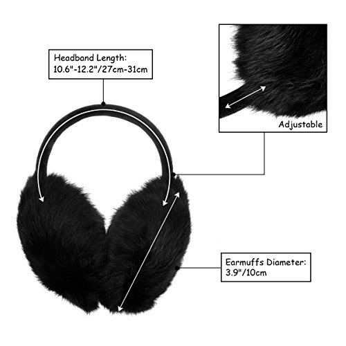 Zlyc Womens Girls Genuine Rabbit Fur Earmuffs Adjustable Ear Warmers, Black #TOP6
